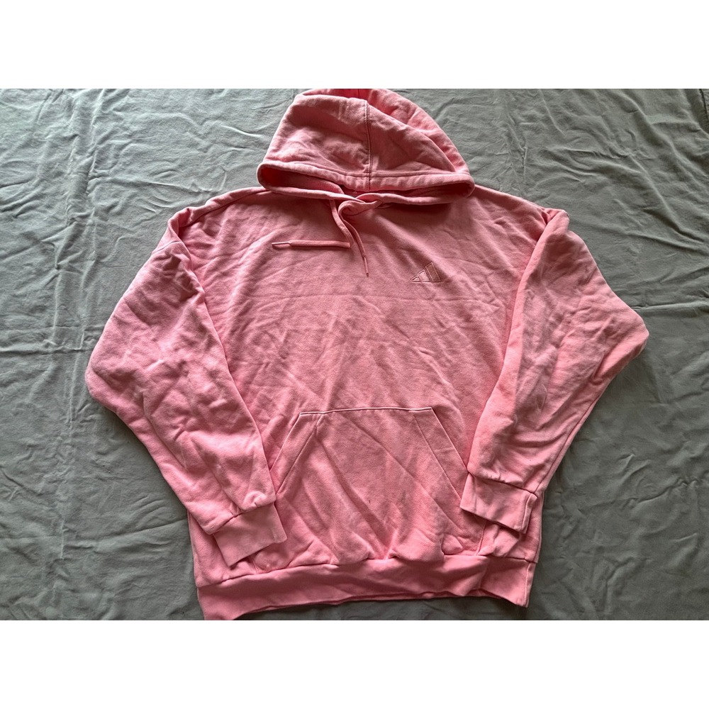 Adidas Pink Pullover Hoodie Embroidered Logo Fleece Sweatshirt Womens Medium